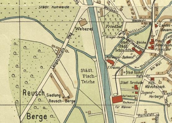 Der neue Mühlenbach-Düker unter dem Dortmund-Ems-Kanal auf einer Karte Mitte der 1930er Jahre