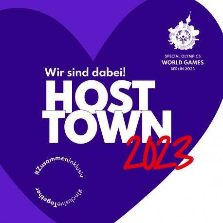 Text: Wir sind dabei als Host Town 2023 bei den Special Olympics World Games in Berlin 