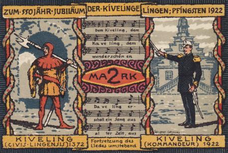 Zum 550jährigen Jubiläum der Kivelinge. Notgeldschein aus dem Jahre 1922. (Stadtarchiv Lingen, Sammlung Notgeld, Nr. 1)