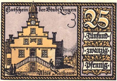 Das Alte Rathaus auf dem 25-Pfennig-Schein (Auflage April 1921).