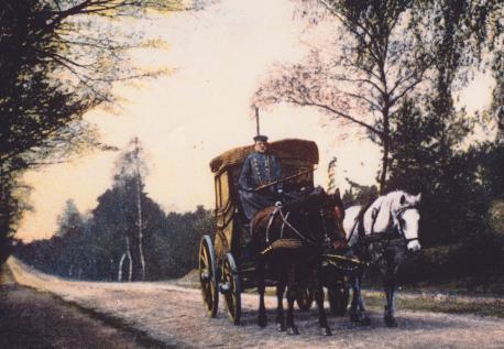 Die Pferdepostkutsche auf der Strecke Lingen-Neuenhaus im Jahre 1907.
