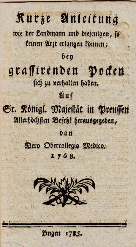 Anleitung zum Umgang mit Pocken, gedruckt 1785 in Lingen.