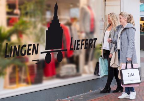 Lingen Liefert - Einkaufen auf Bestellung, Frau vor einem Schaufenster