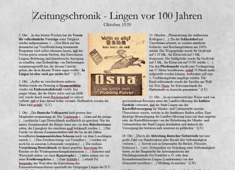 Zeitungschronik - Lingen vor 100 Jahren - Oktober 1920