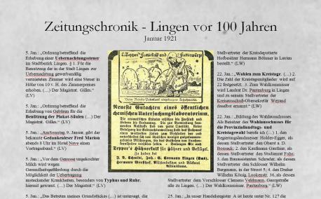 Zeitungschronik - Lingen vor 100 Jahren - Januar 1921