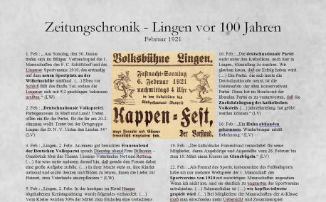 Zeitungschronik - Lingen vor 100 Jahren - Februar 1921
