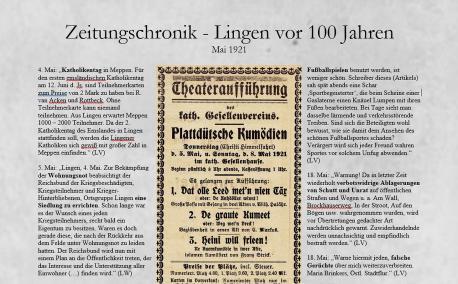 Zeitungschronik - Lingen vor 100 Jahren - Mai 1921