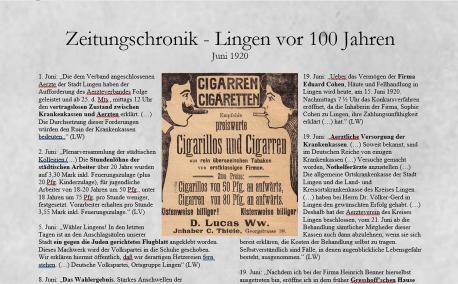 Zeitungschronik - Lingen vor 100 Jahren - Juni 1921
